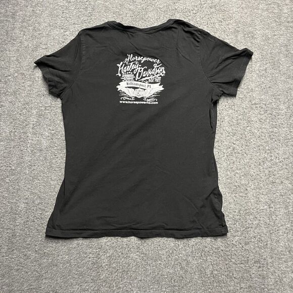 Harley Davidson V Neck Short Sleeve Shirt Women's Large Black Cotton Made in USA - Picture 5 of 8